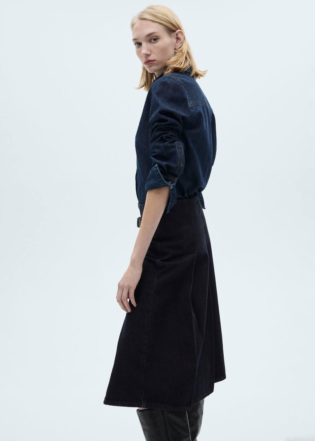 Blue Rinse-Wash Midi-Skirt With Buckle, , large image number 1