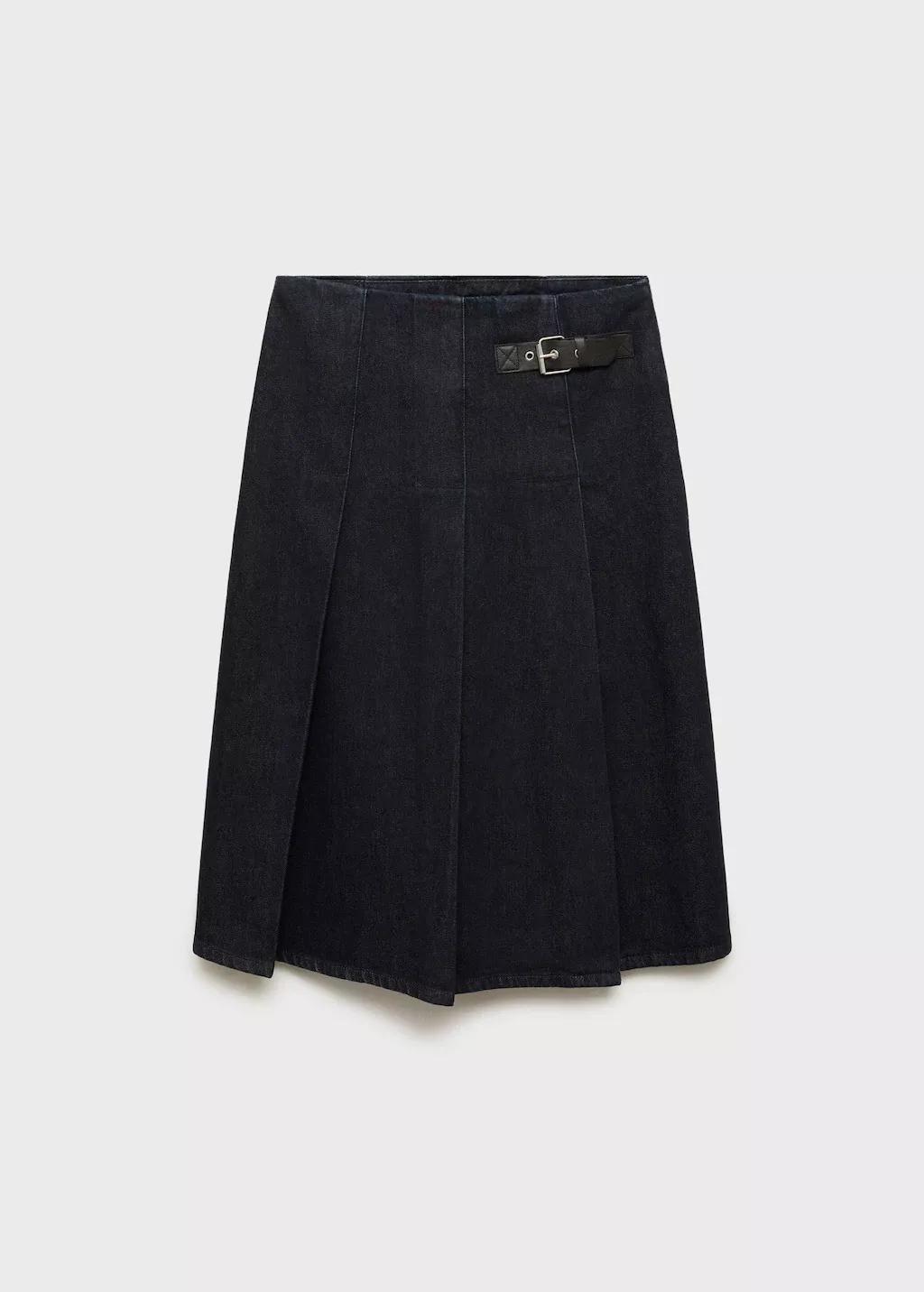 Blue Rinse-Wash Midi-Skirt With Buckle, , large image number 4