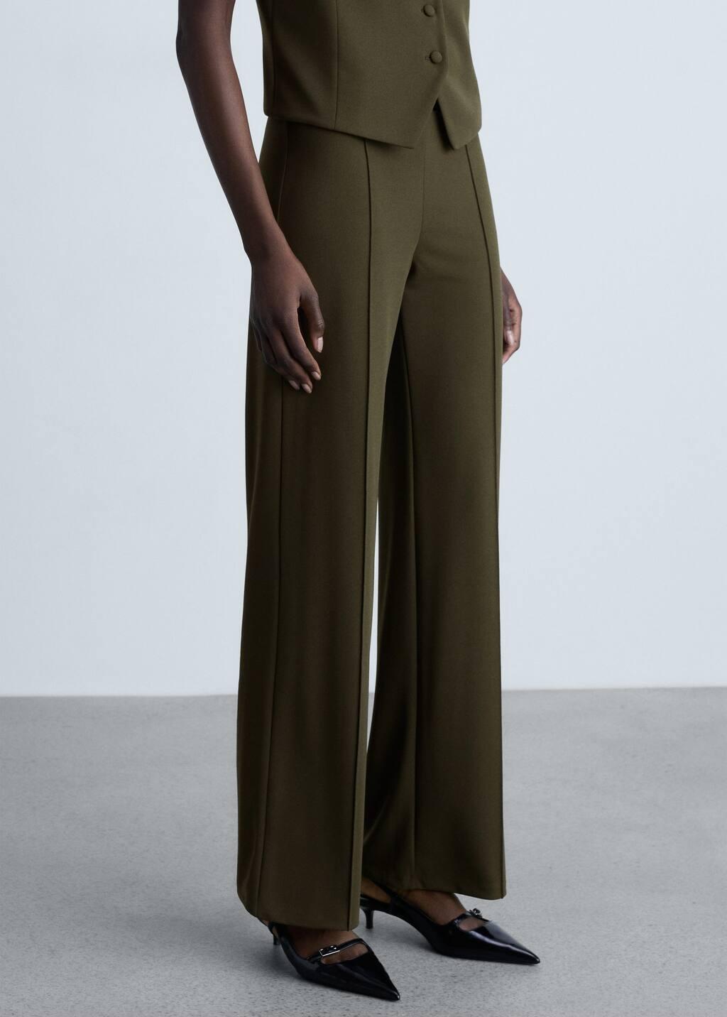 Khaki Straight Knitted Trousers, , medium