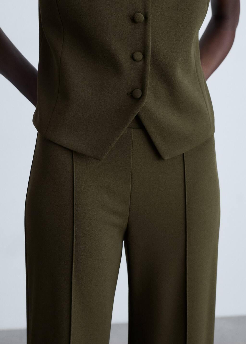 Khaki Straight Knitted Trousers, , large image number 1