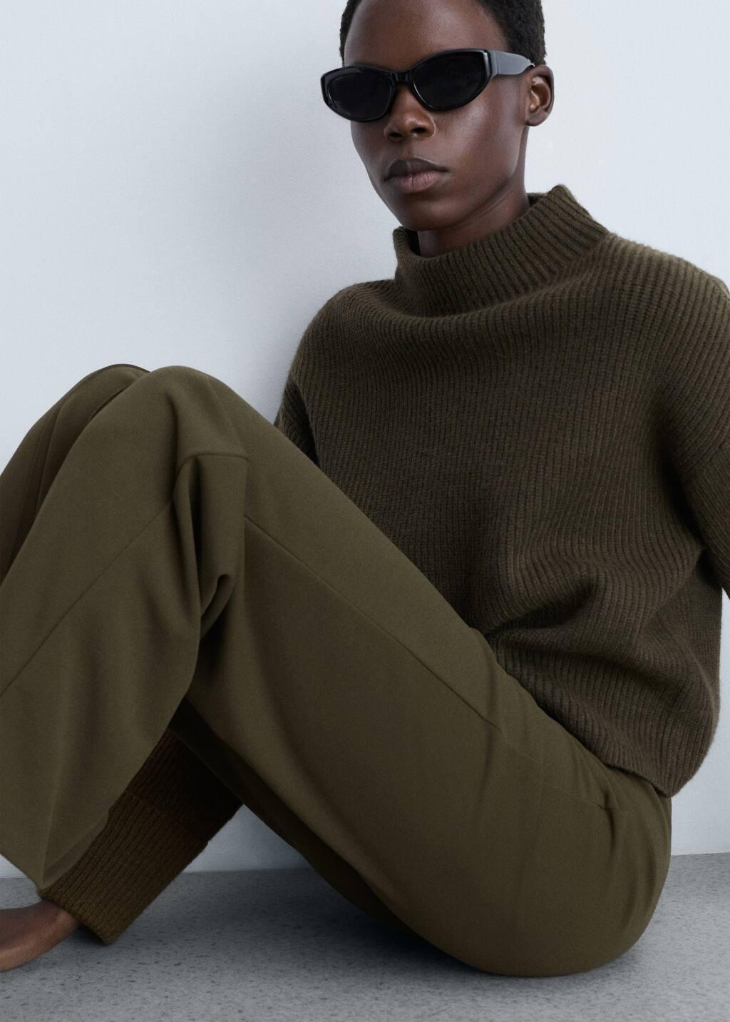 Khaki Straight Knitted Trousers, , large image number 3