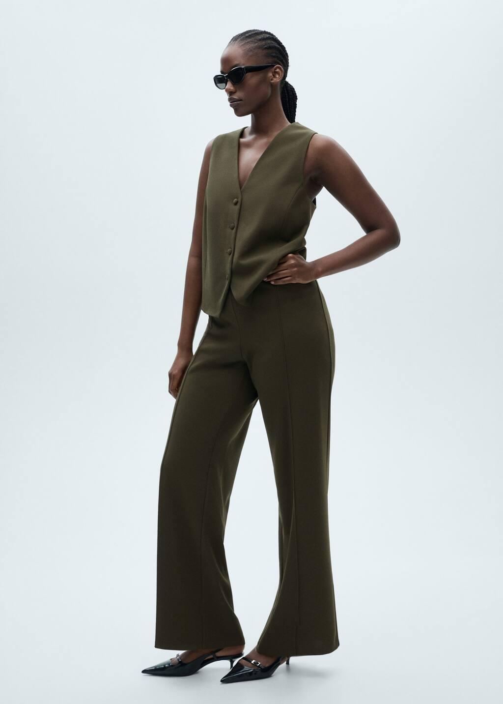Khaki Straight Knitted Trousers, , large image number 4