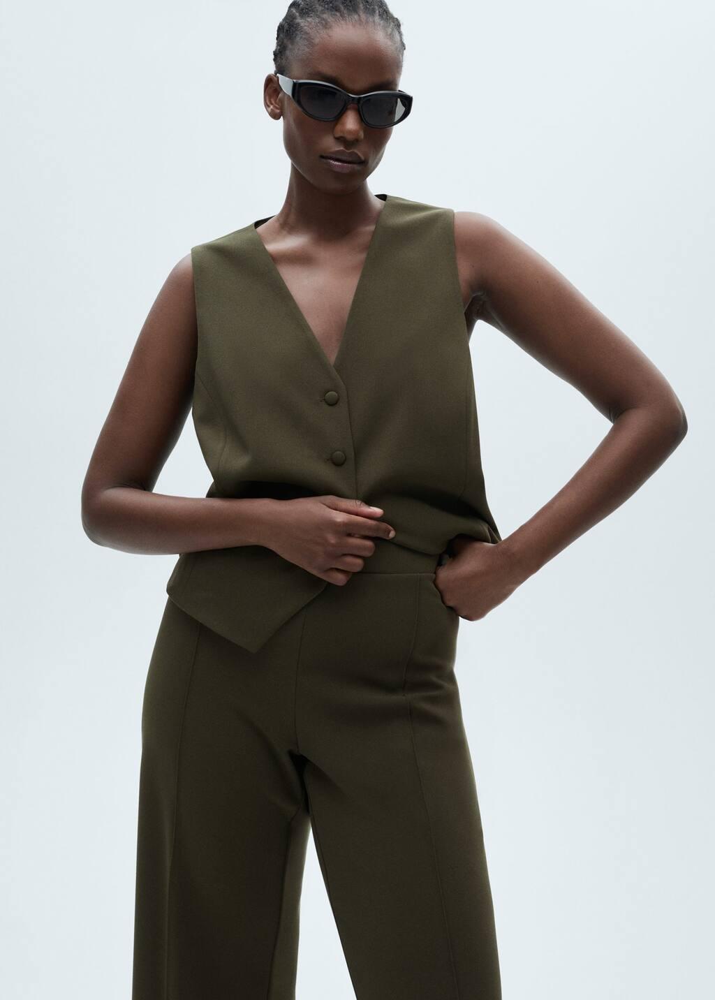 Khaki Straight Knitted Trousers, , large image number 6