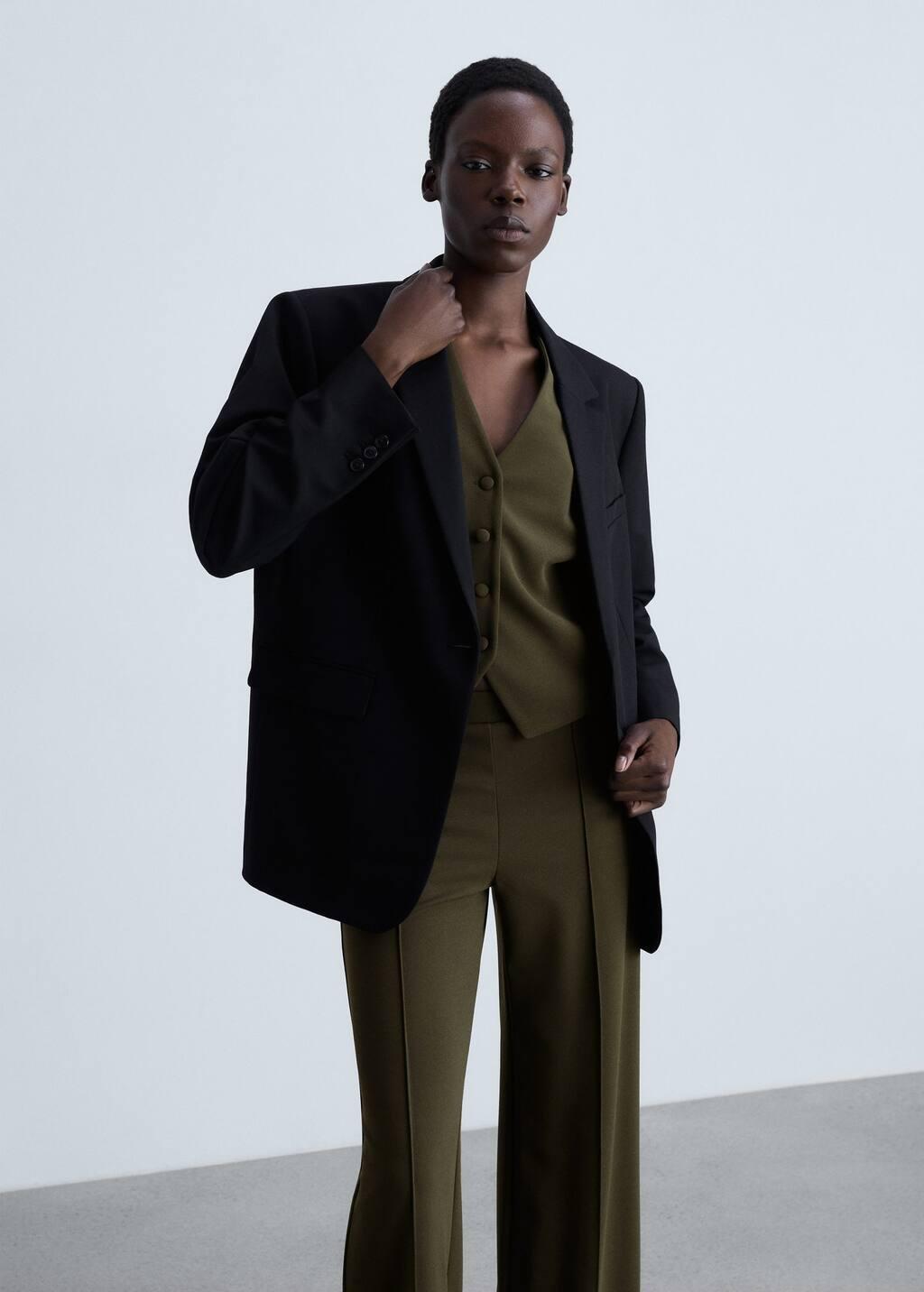Khaki Straight Knitted Trousers, , large image number 7