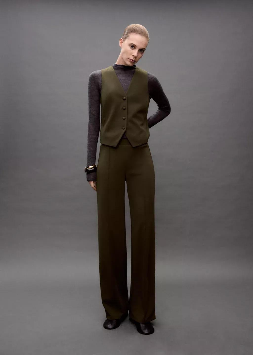 Khaki Straight Knitted Trousers, , large image number 8