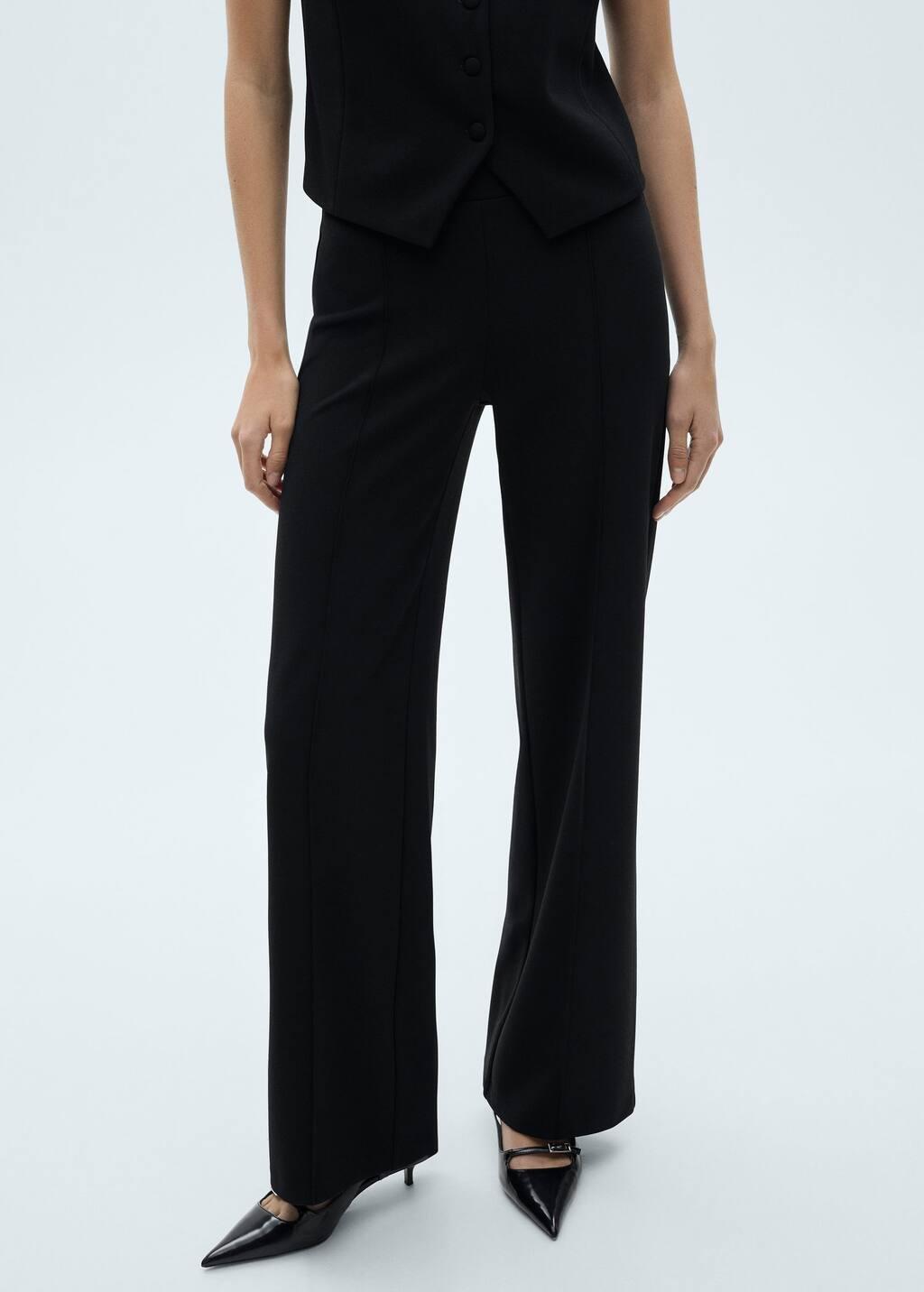 Black Straight Knitted Trousers, , large image number 0
