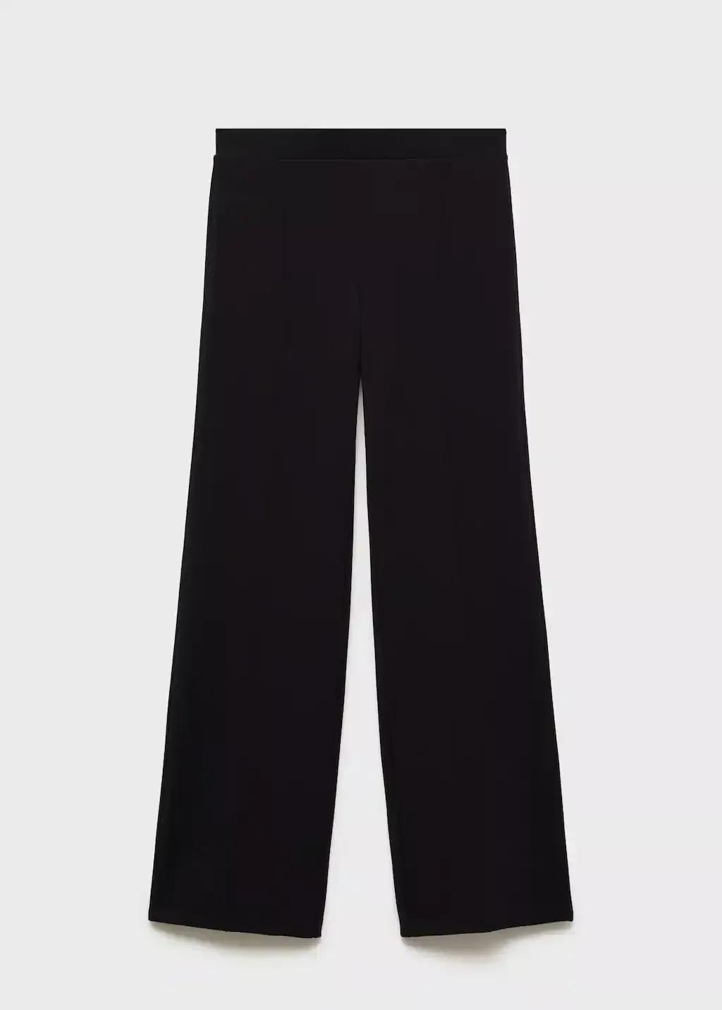 Black Straight Knitted Trousers, , large image number 4