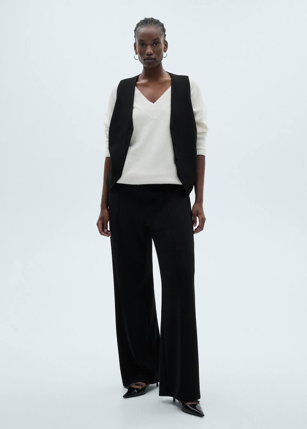 Black Straight Knitted Trousers, , large image number 5
