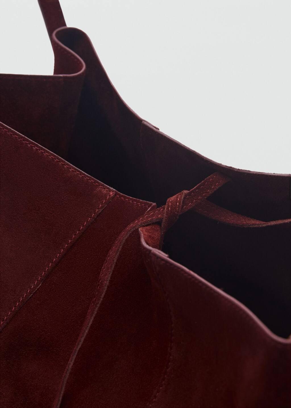 Red Suede Shopper Bag, Dark Red, large image number 1