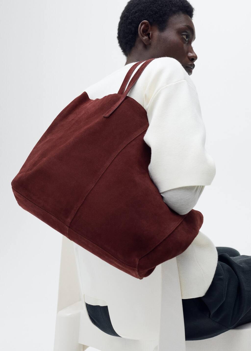 Red Suede Shopper Bag, Dark Red, large image number 5