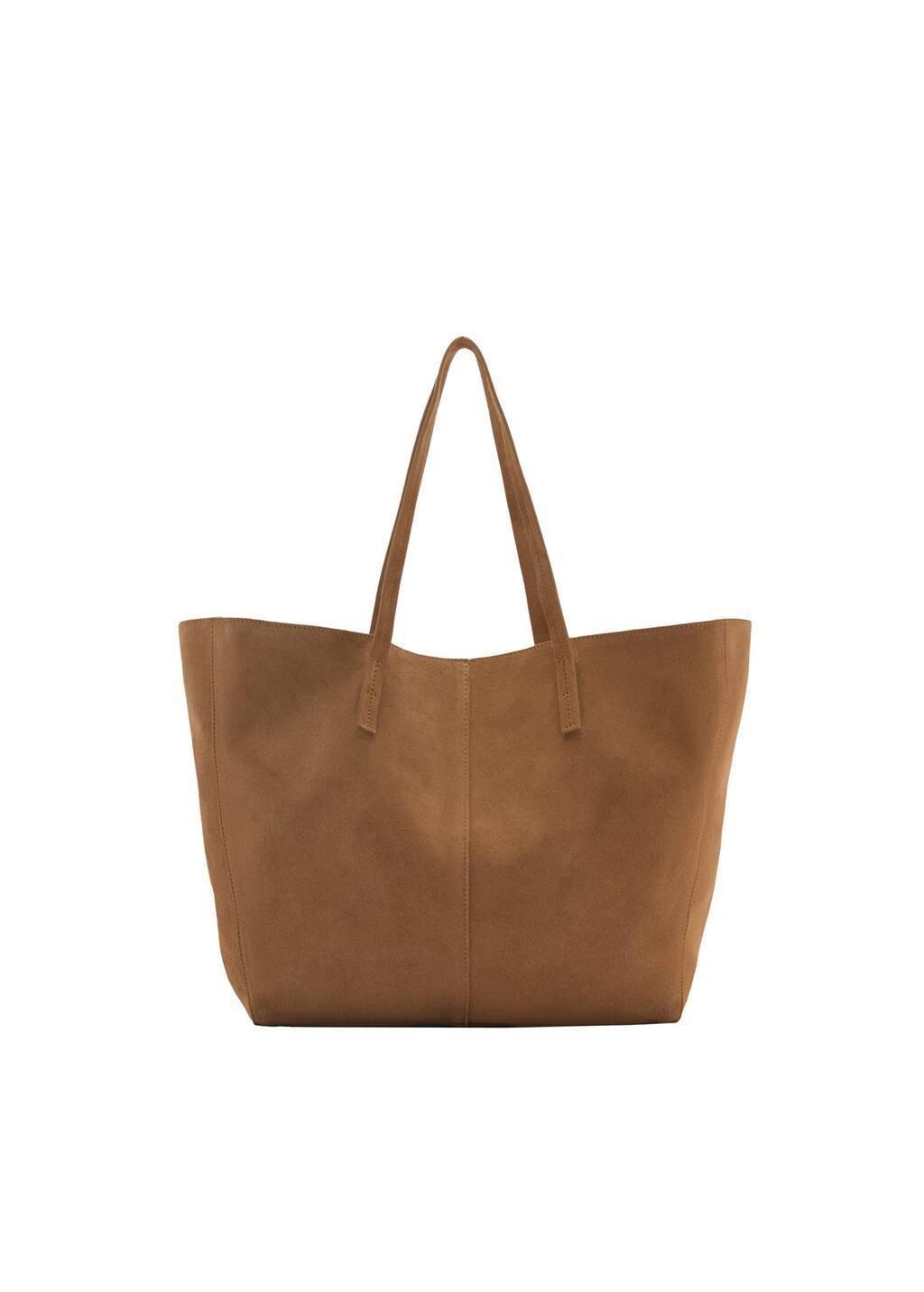 Brown Suede Shopper Bag, Medium Brown, large image number 2