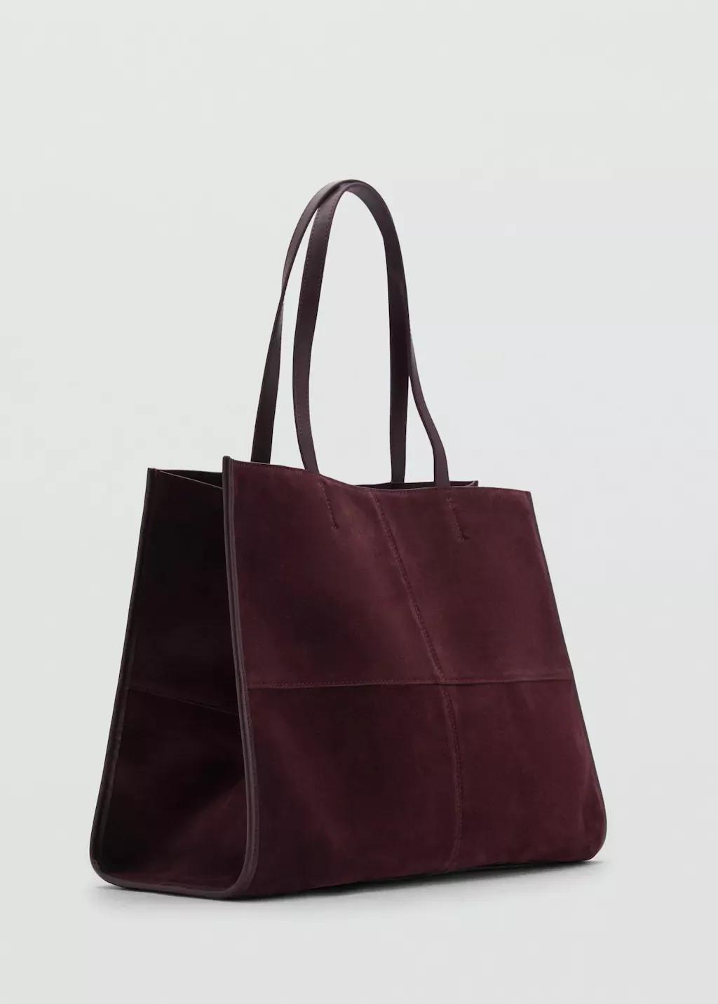 Red Leather Shopper Bag With Stitching, , medium