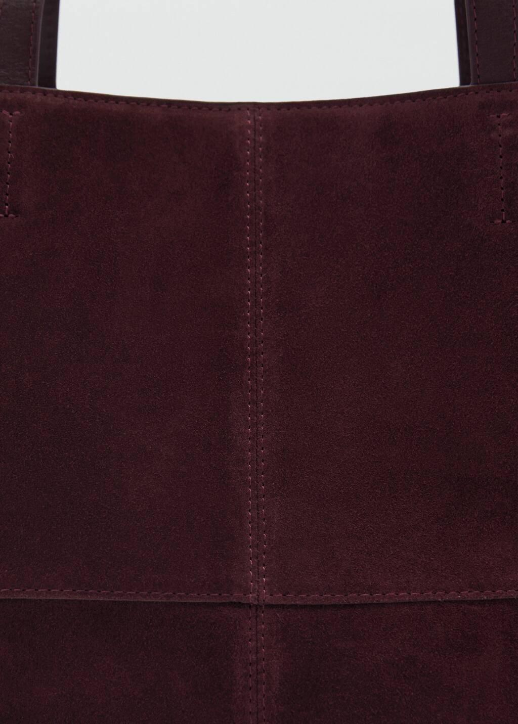 Red Leather Shopper Bag With Stitching, Dark Red, large image number 1