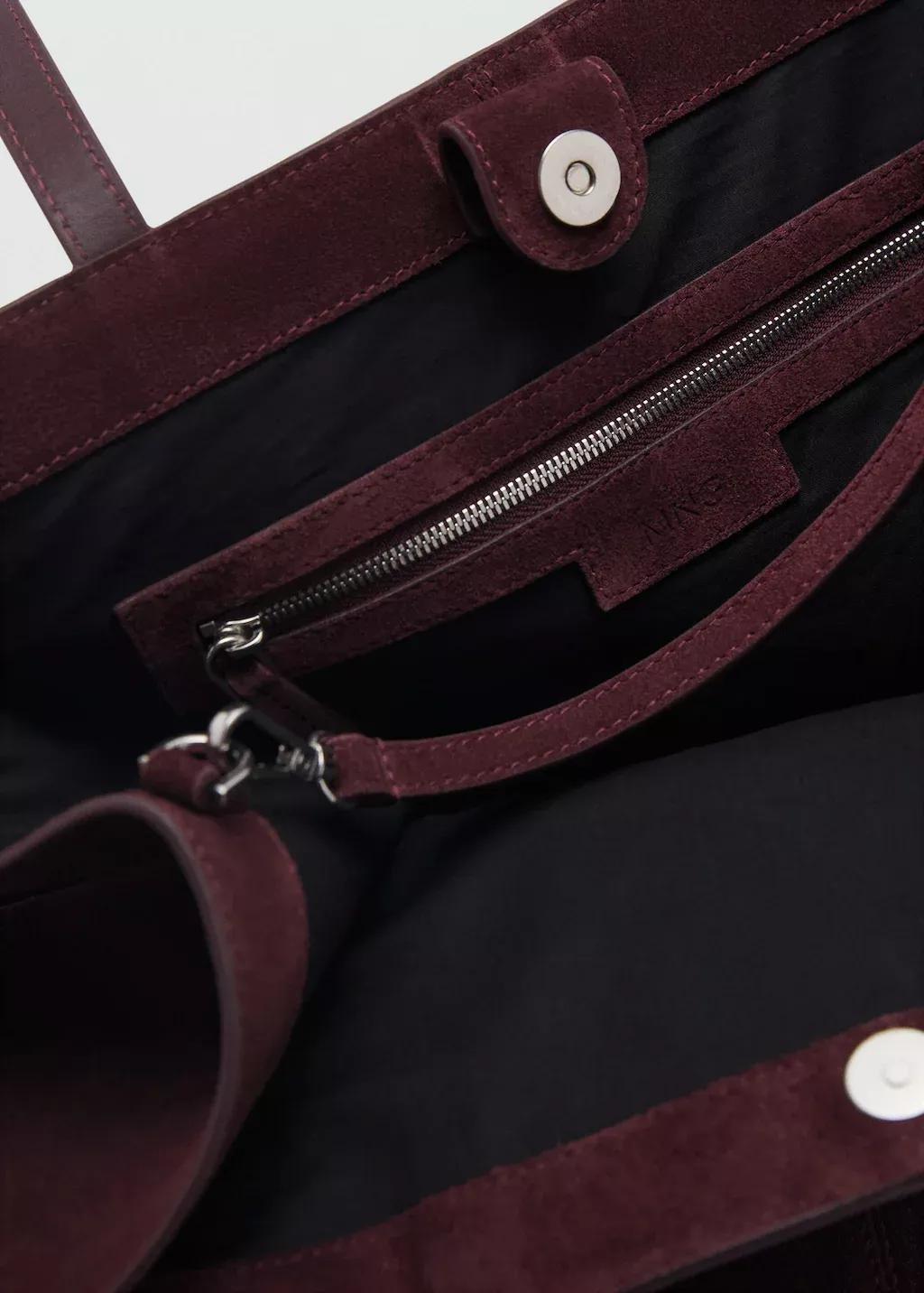 Red Leather Shopper Bag With Stitching, Dark Red, large image number 2