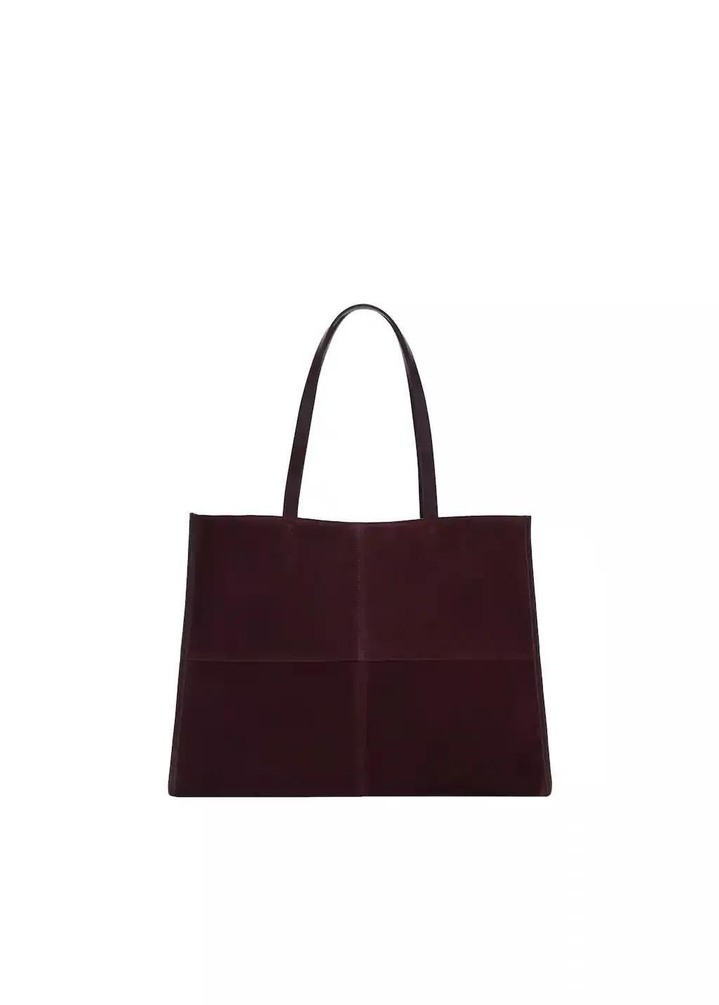 Red Leather Shopper Bag With Stitching, Dark Red, large image number 3