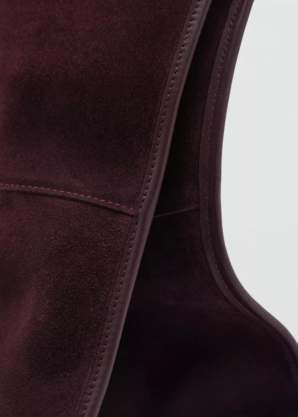 Red Leather Shopper Bag With Stitching, Dark Red, large image number 4