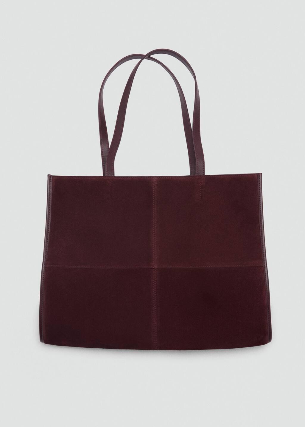 Red Leather Shopper Bag With Stitching, Dark Red, large image number 5
