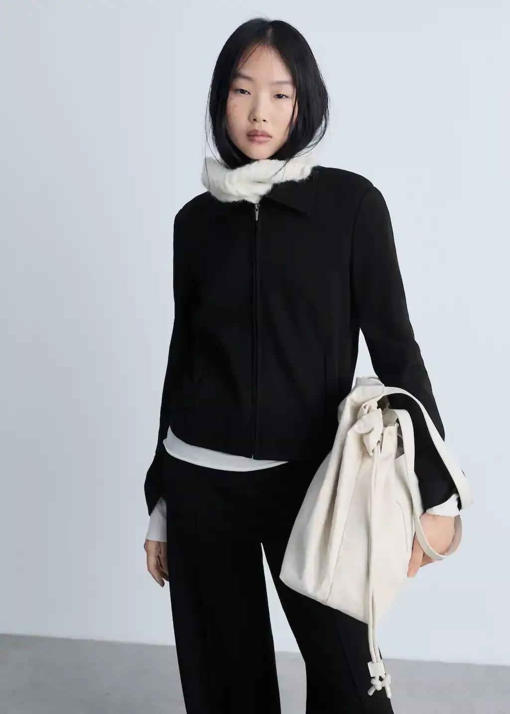 Black Plain Casual Jacket, , large image number 0