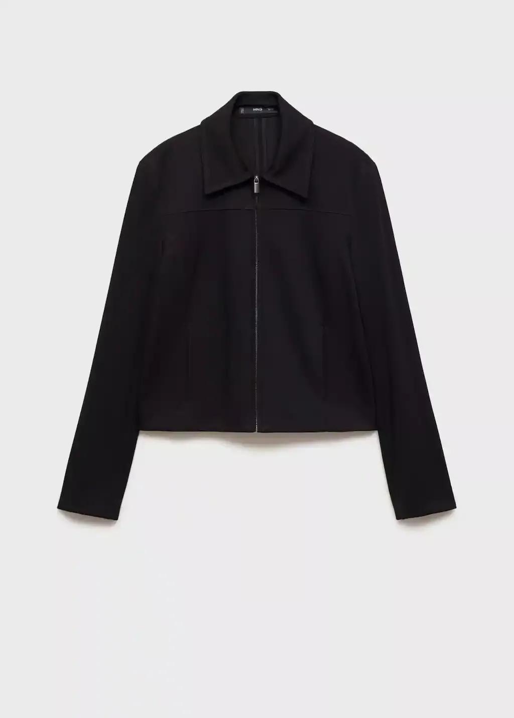 Black Plain Casual Jacket, , large image number 4