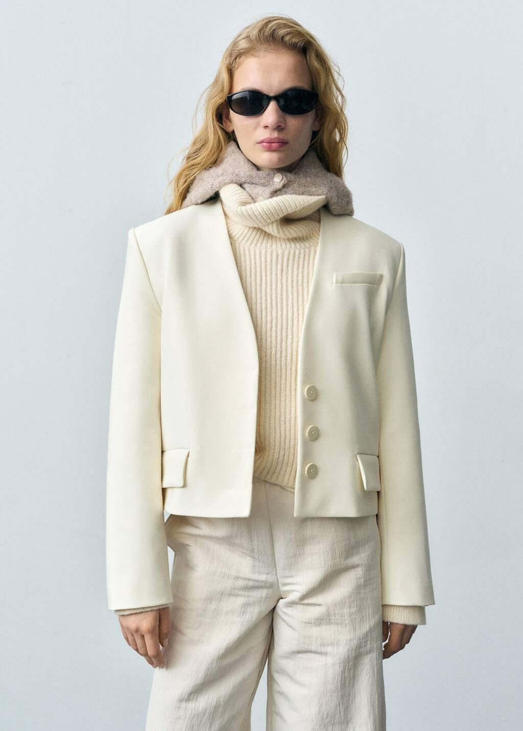 White Structured Cropped Jacket, , large image number 0