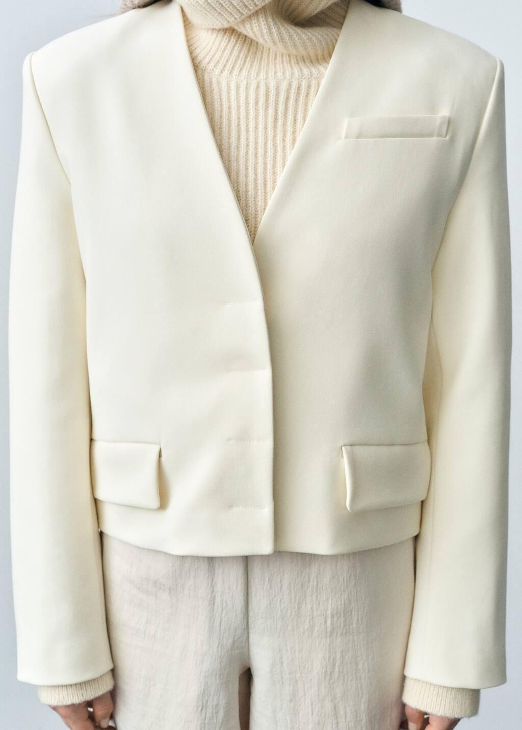 White Structured Cropped Jacket, , large image number 1