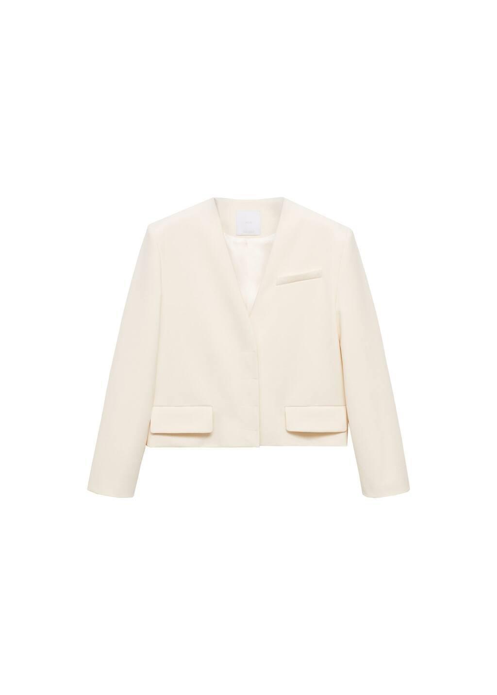 White Structured Cropped Jacket, , large image number 2