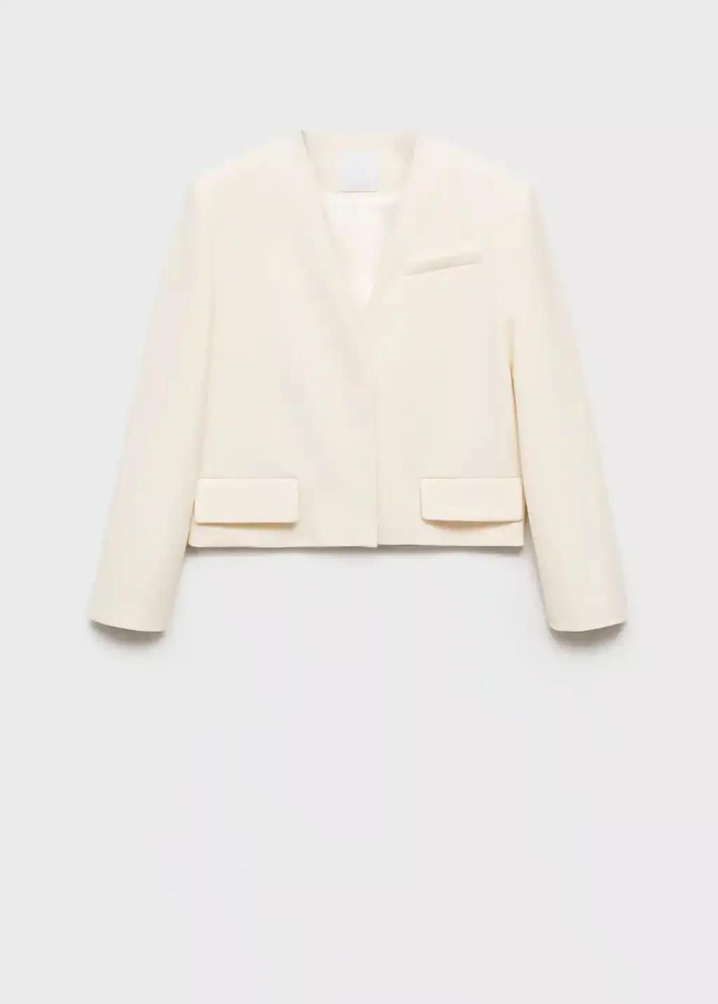 White Structured Cropped Jacket, , large image number 4