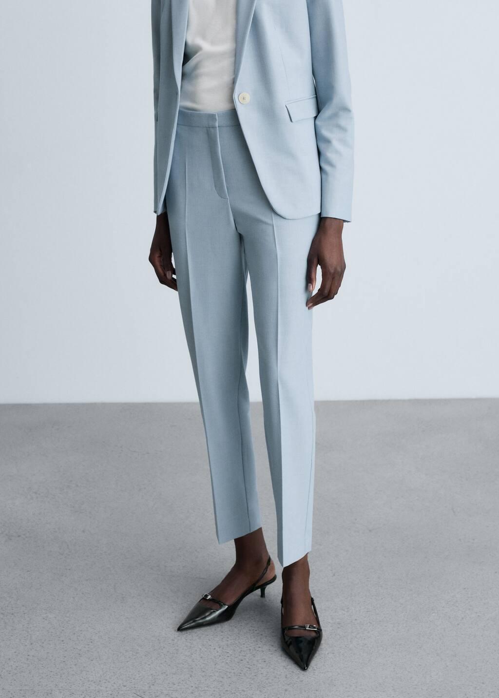 Blue Lt Pastel Straight Suit Trousers, , large image number 0