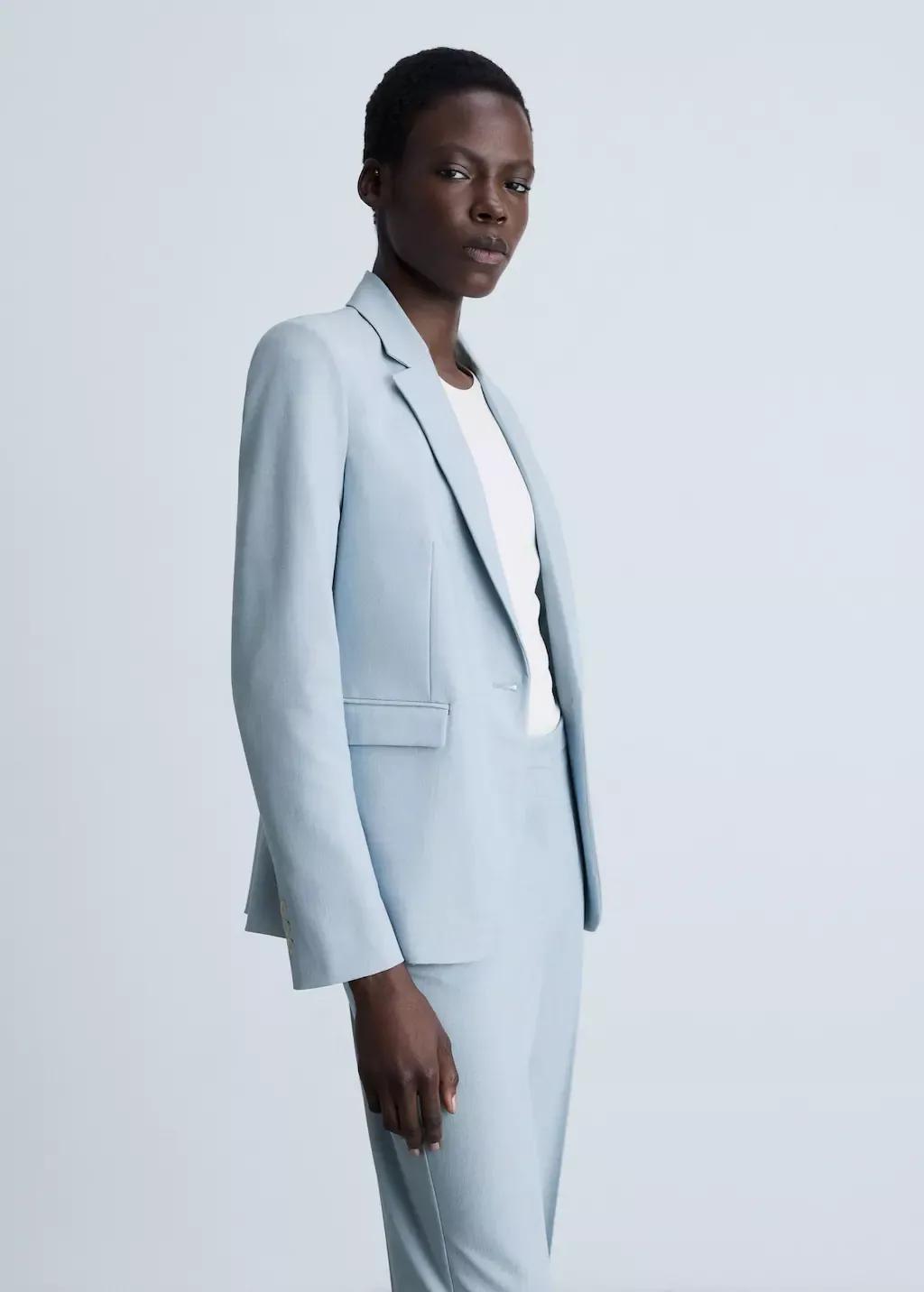 Blue Lt Pastel Straight Suit Trousers, , large image number 1