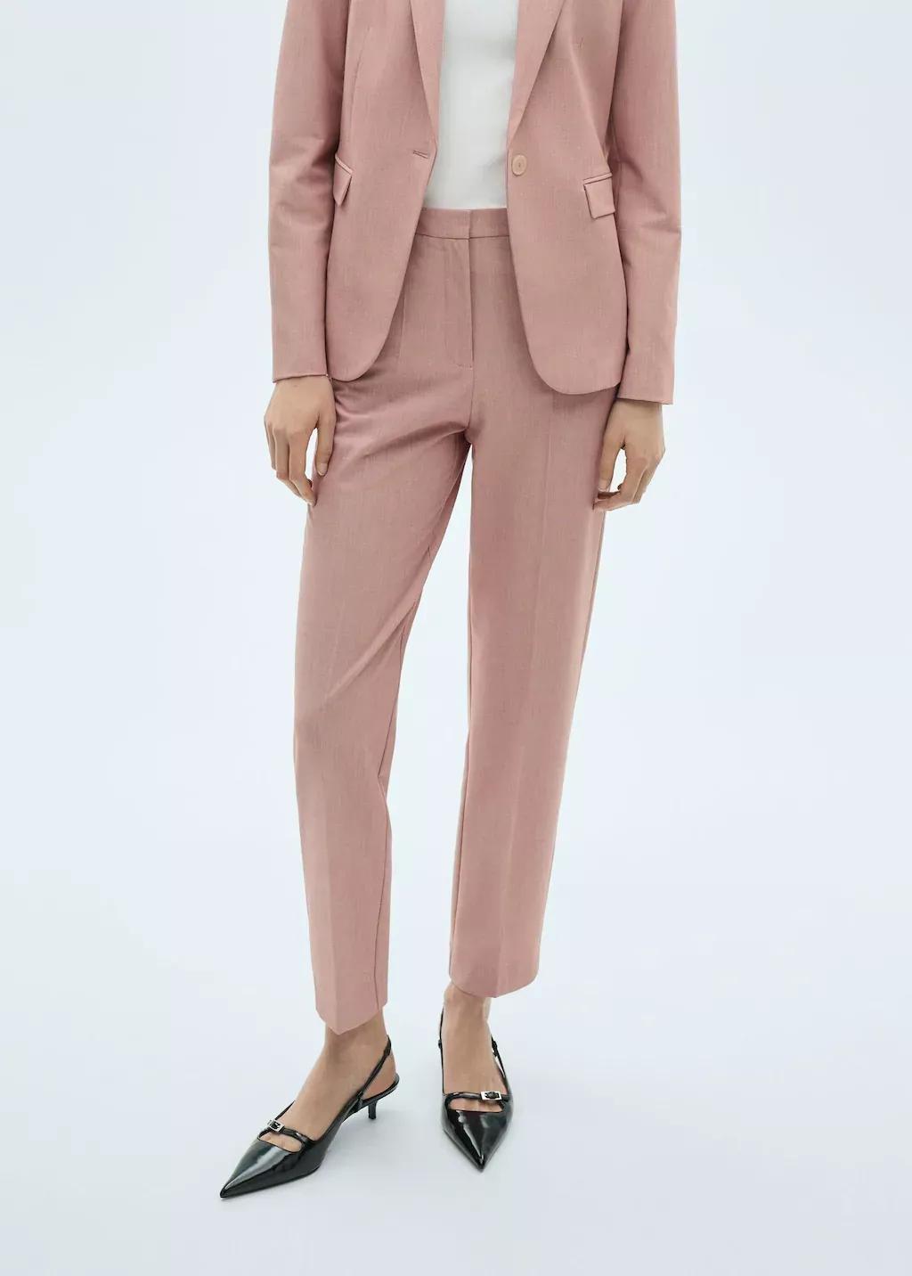 Pink Lt Pastel Straight Suit Trousers, , large image number 0