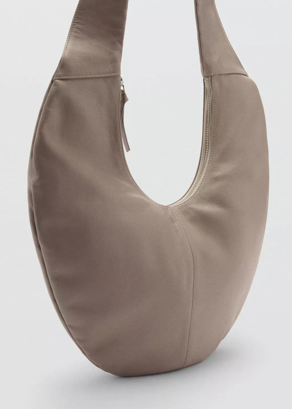 Grey Lt Pastel Half-Moon Leather Bag, Light Pastel Grey, large image number 0
