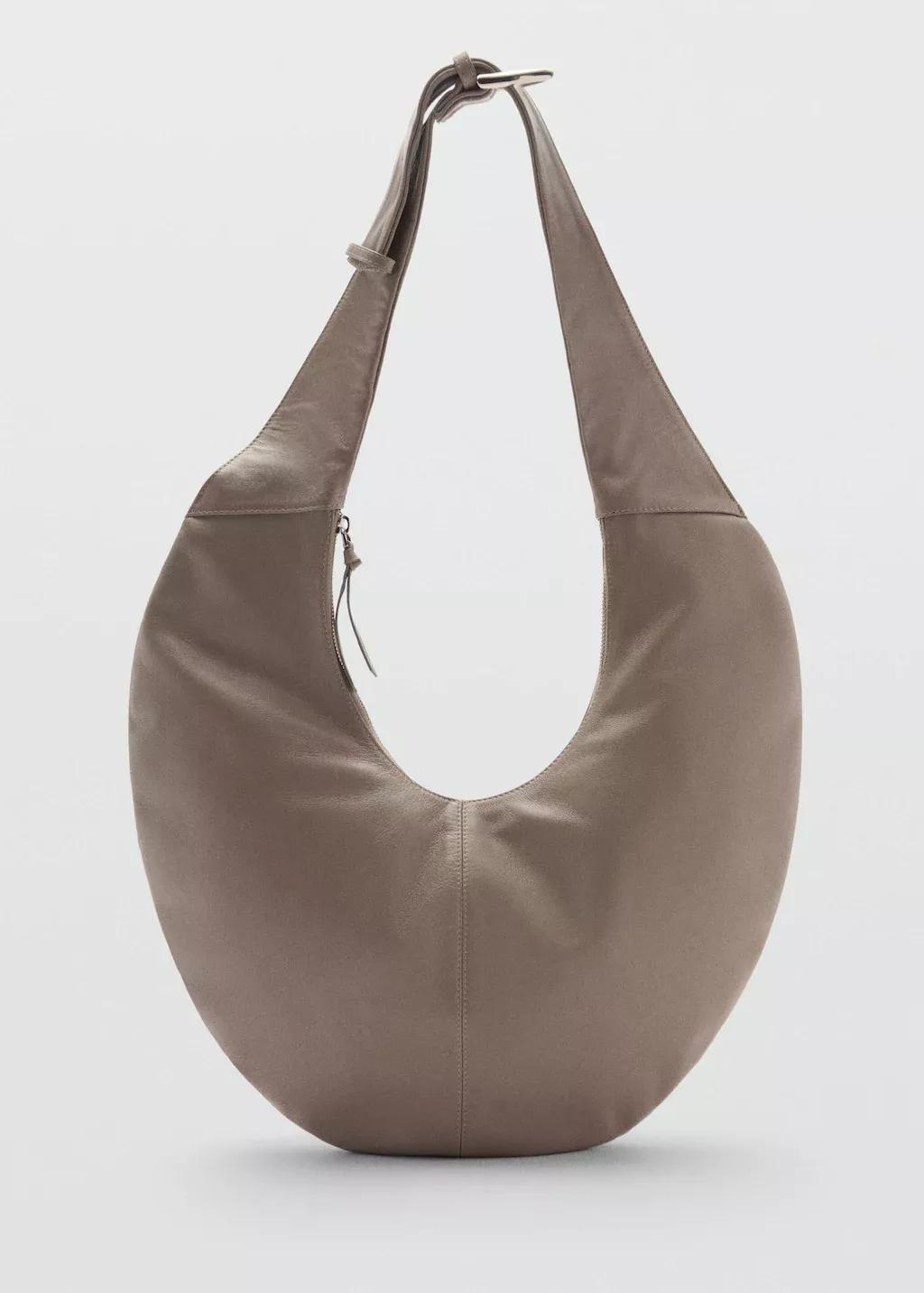 Grey Lt Pastel Half-Moon Leather Bag, Light Pastel Grey, large image number 4