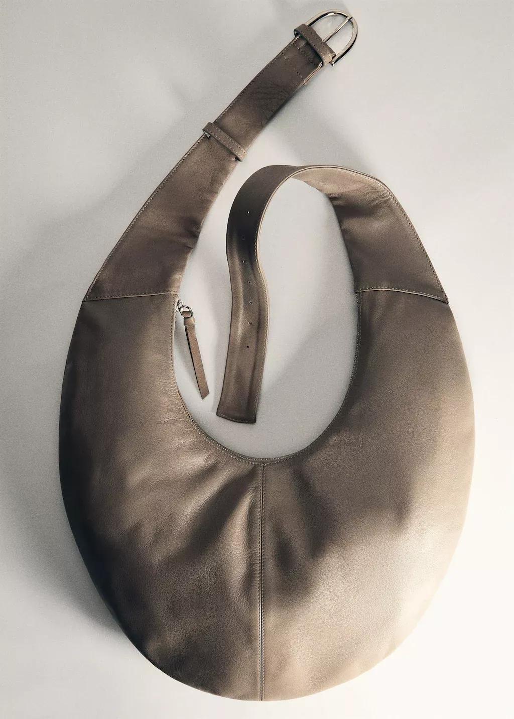 Grey Lt Pastel Half-Moon Leather Bag, Light Pastel Grey, large image number 6