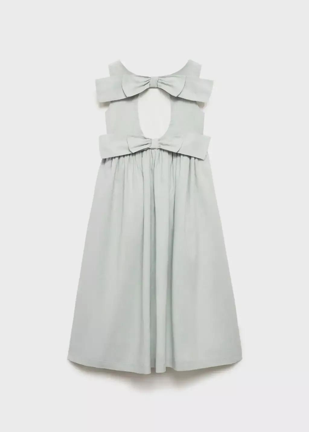 Blue Bow Linen Dress, Kids Girl, , large image number 1