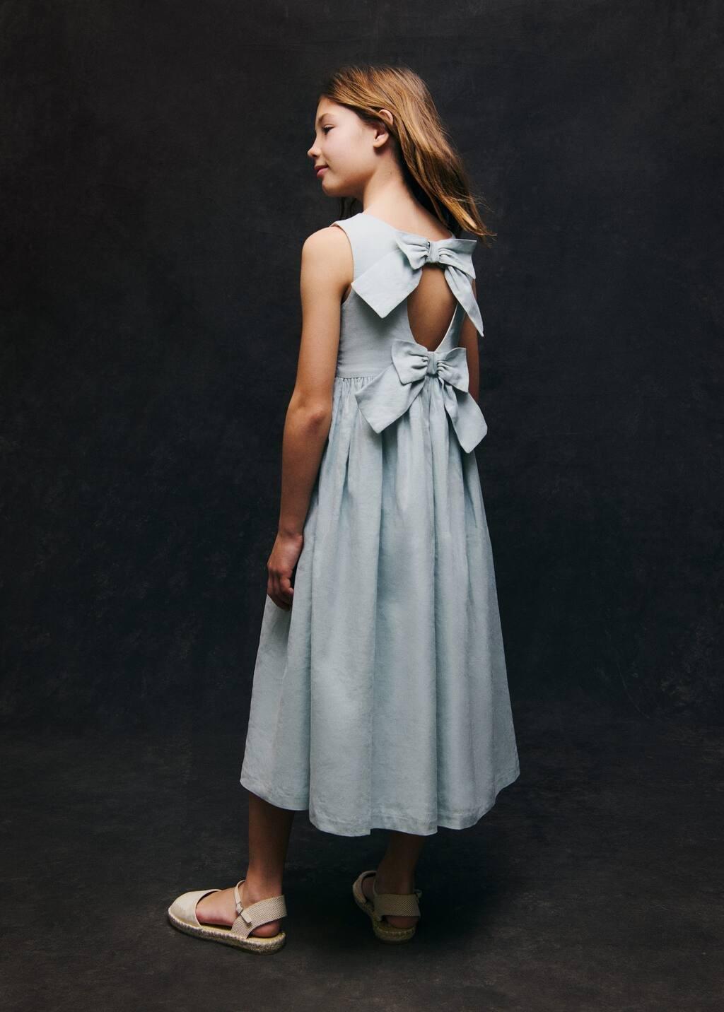 Blue Bow Linen Dress, Kids Girl, , large image number 2