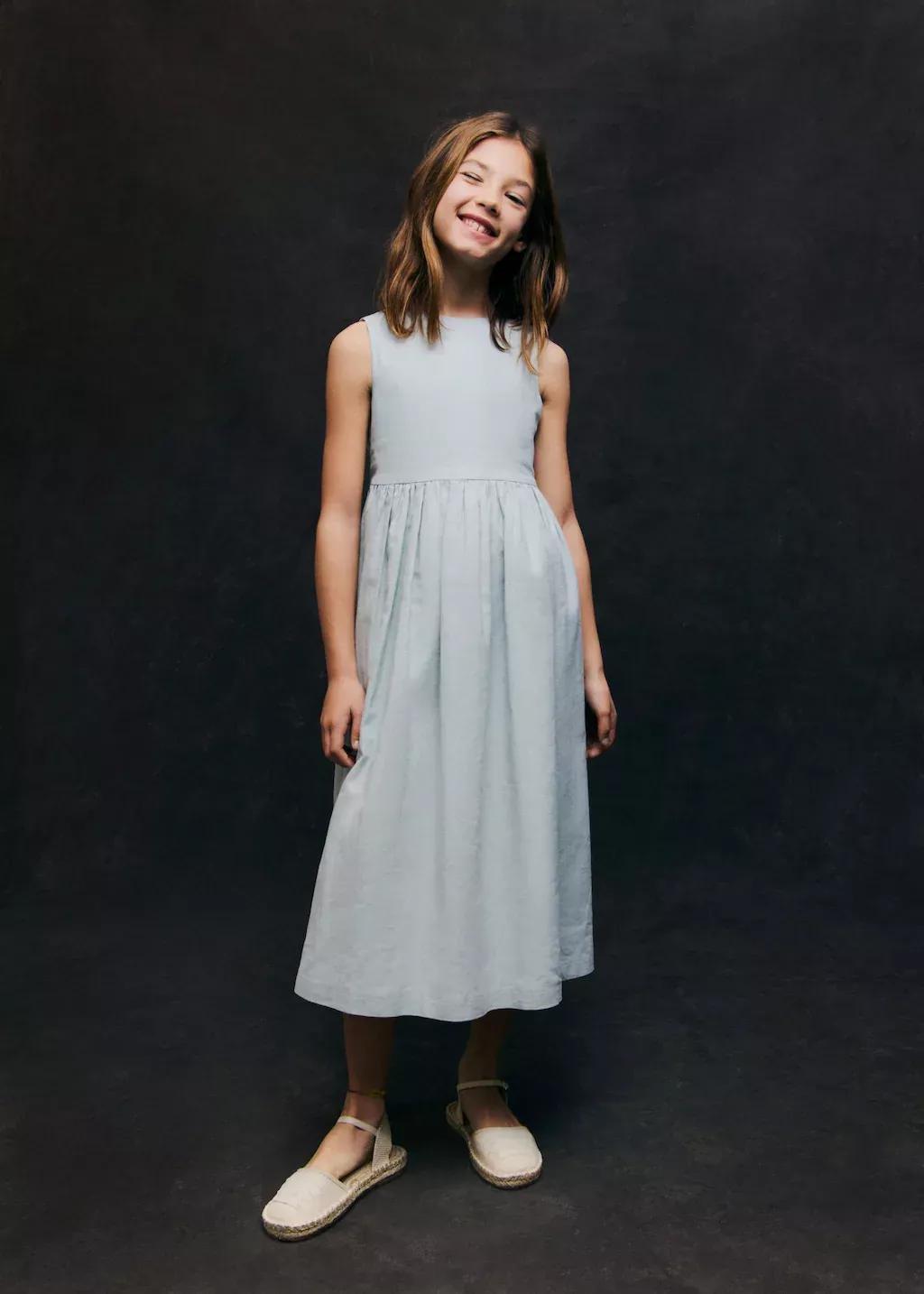 Blue Bow Linen Dress, Kids Girl, , large image number 4