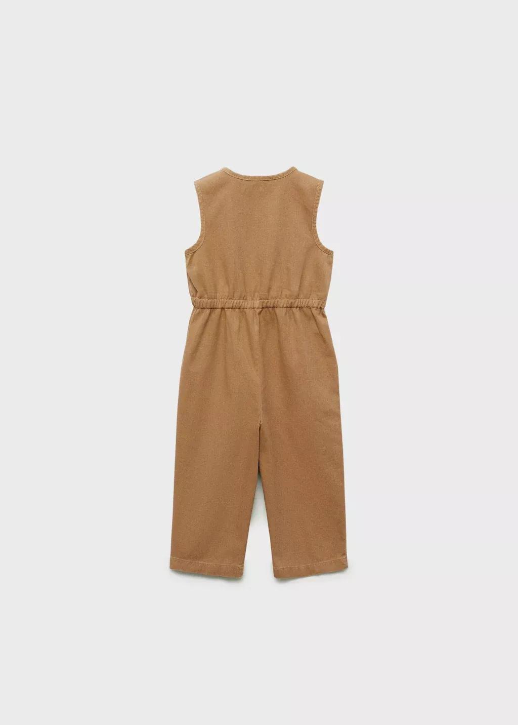 Brown Buttoned Long Jumpsuit, Baby Girl, , medium