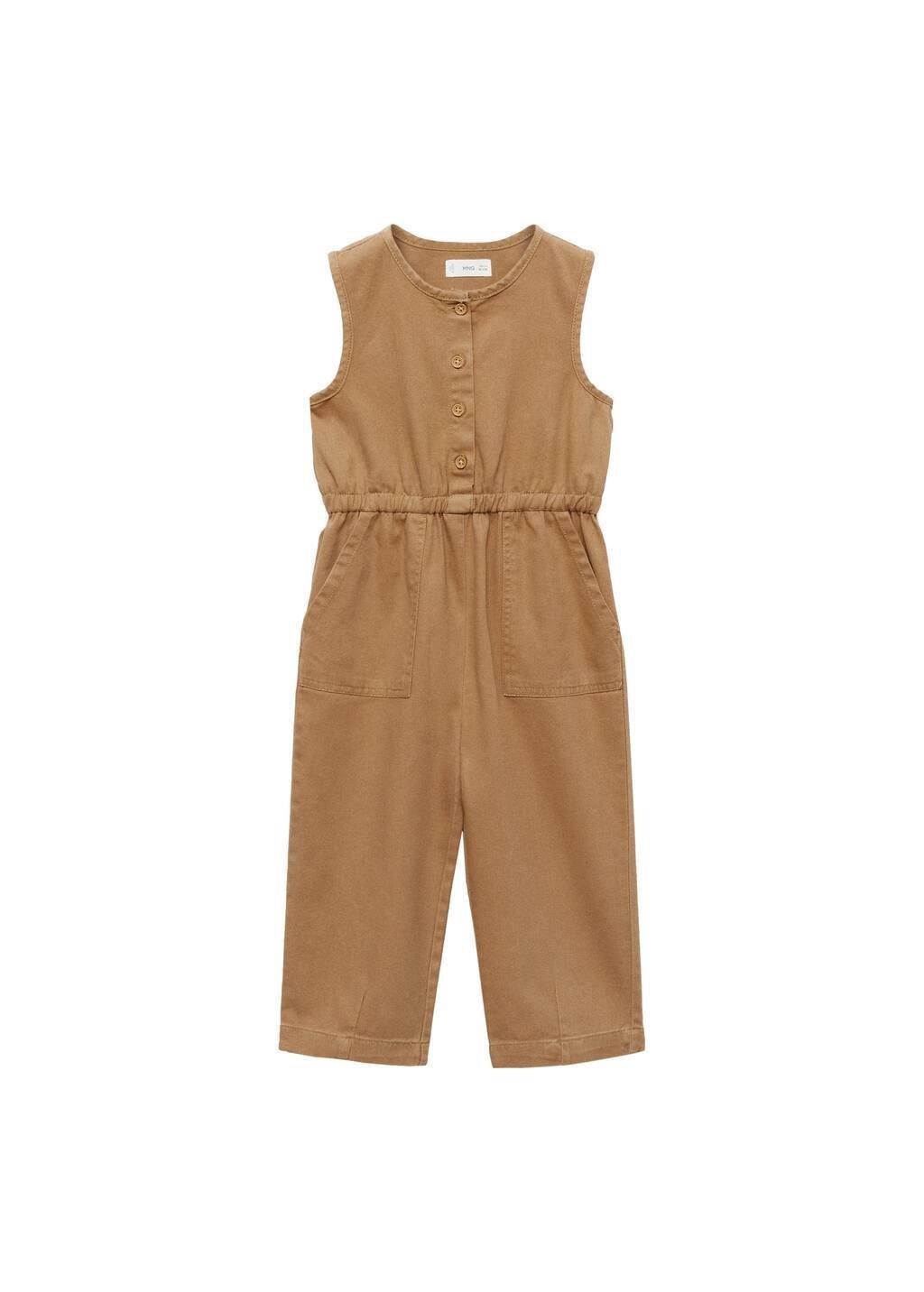 Brown Buttoned Long Jumpsuit, Baby Girl, , large image number 2