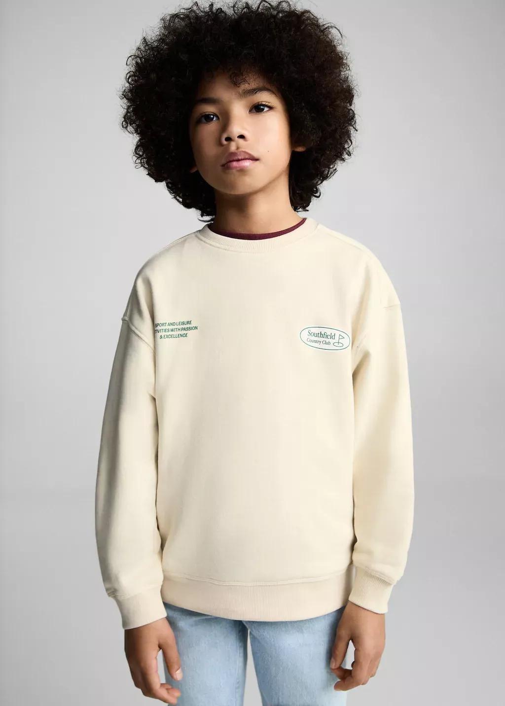 Beige 100% Cotton Sweatshirt, Kids Boy, Light Beige, large image number 1