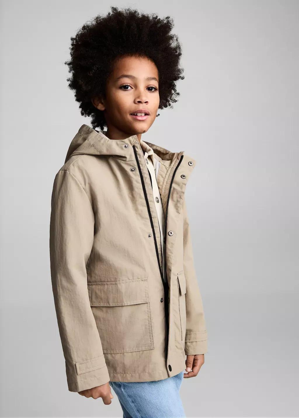 Brown Lt Pastel Hooded Parka, Kids Boy, , large image number 0