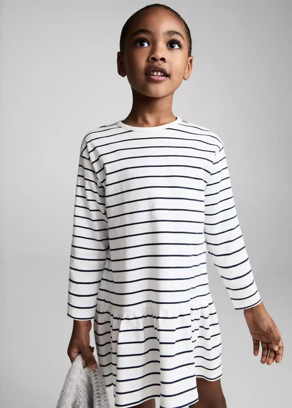 White Striped Cotton Dress, Baby Girl, , medium