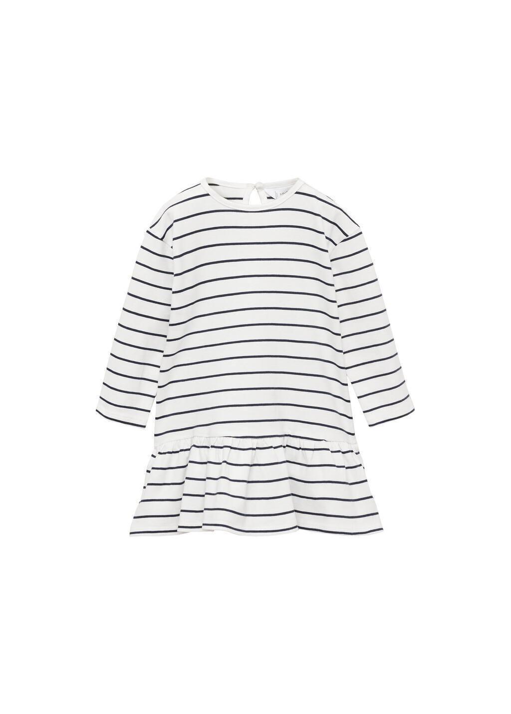 White Striped Cotton Dress, Baby Girl, , large image number 2