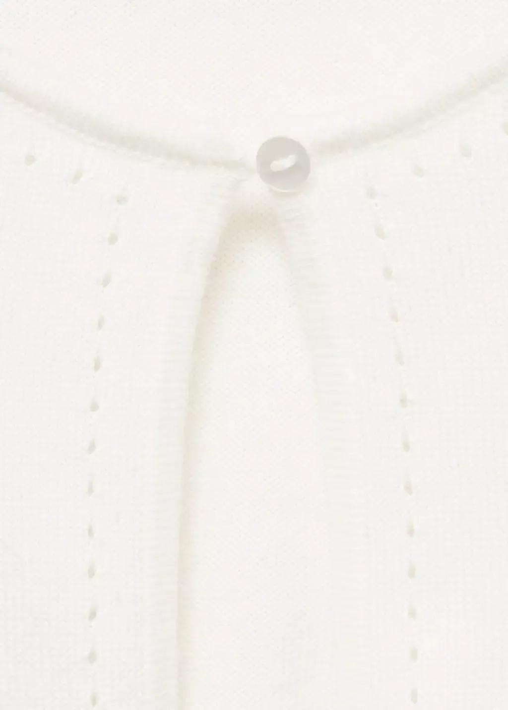 White Fine Knit Cotton Cardigan, Kids Girl, , large image number 2