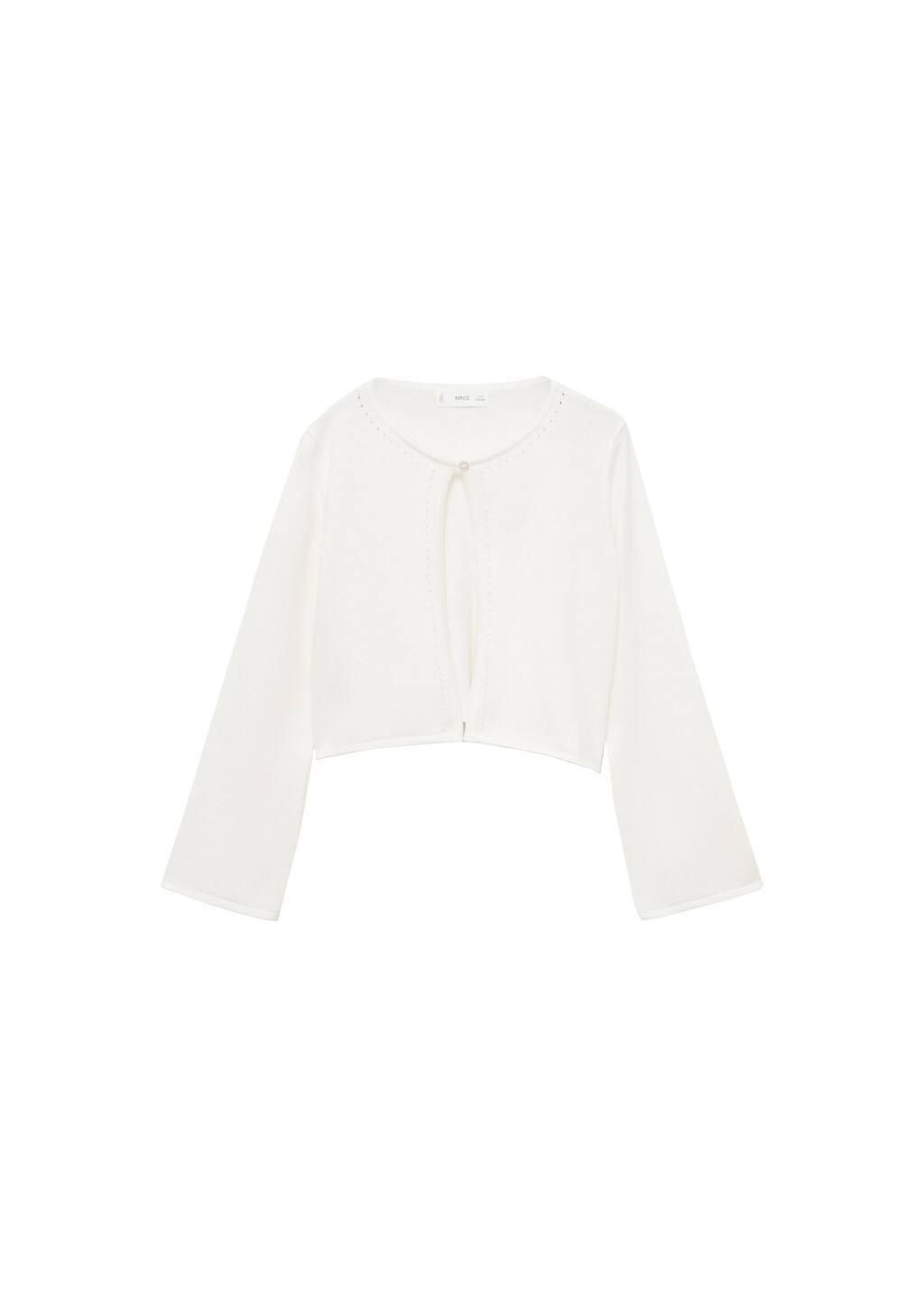 White Fine Knit Cotton Cardigan, Kids Girl, , large image number 4