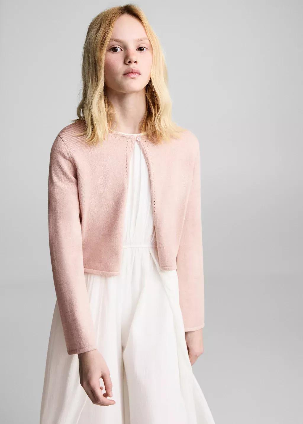 Pink Lt Pastel Fine Knit Cotton Cardigan, Kids Girl, , large image number 0