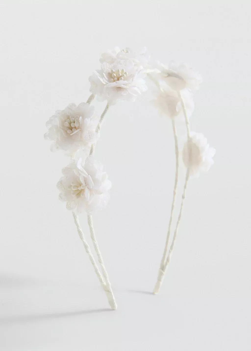 Beige Flower Hairband, Kids Girl, Light Beige, large image number 0