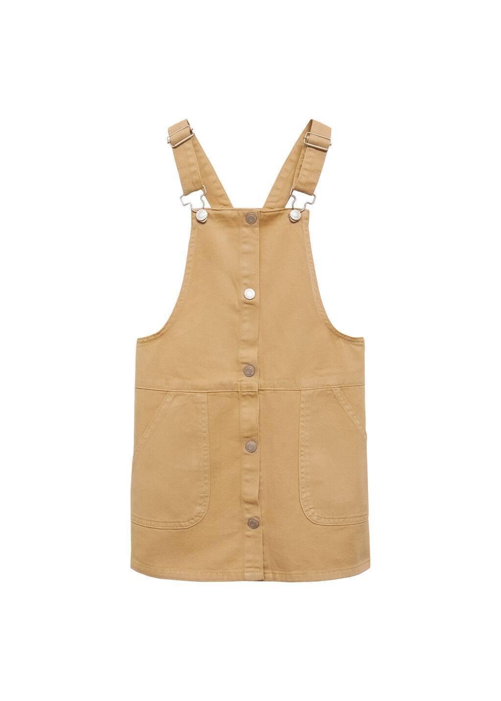 Brown Short Denim Pinafore, Kids Girl, , medium