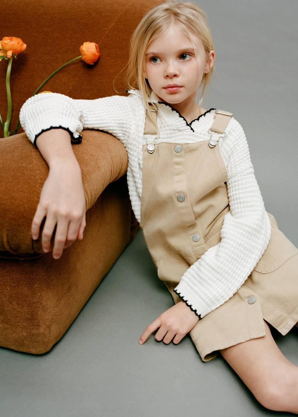 Brown Short Denim Pinafore, Kids Girl, , large image number 1