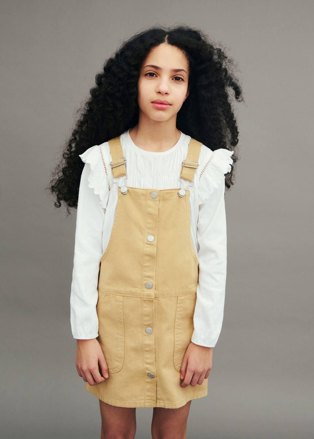 Brown Short Denim Pinafore, Kids Girl, , large image number 3
