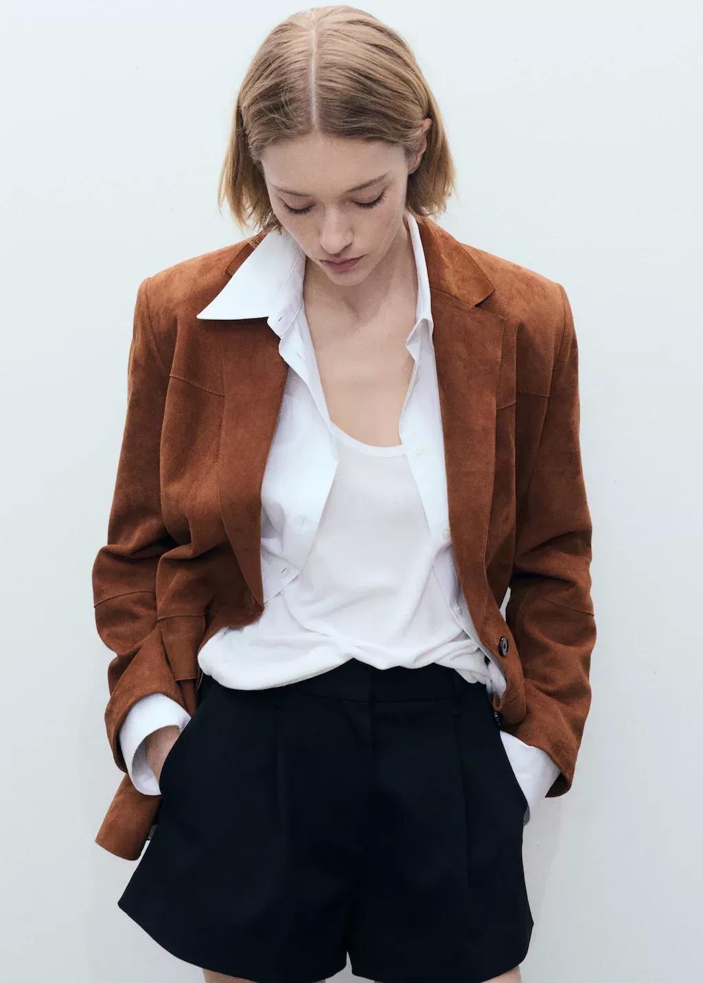 Brown Plain Single Breasted Blazer, , large image number 0
